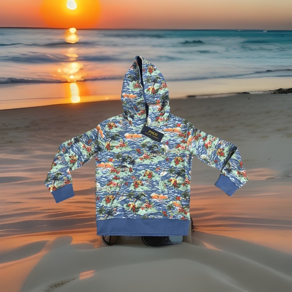 NWT Polo Ralph Lauren Boys 7 Hawaiian North Shore Hoodie Shirt Tropical $80